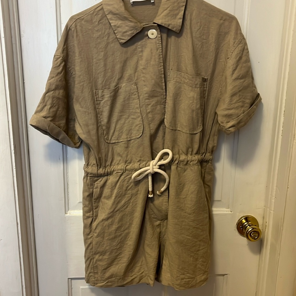 Mango Tan Linen Rope Belt Romper